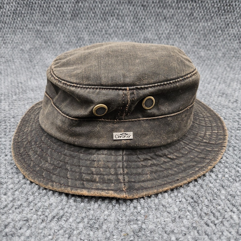 Conner Handmade Large Weathered Brown Cotton Outback Hat Bucket Boonie Sun Cap